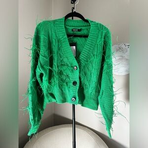 Nasty Gal Collection Green Cable Knit feathered Cardigan size S